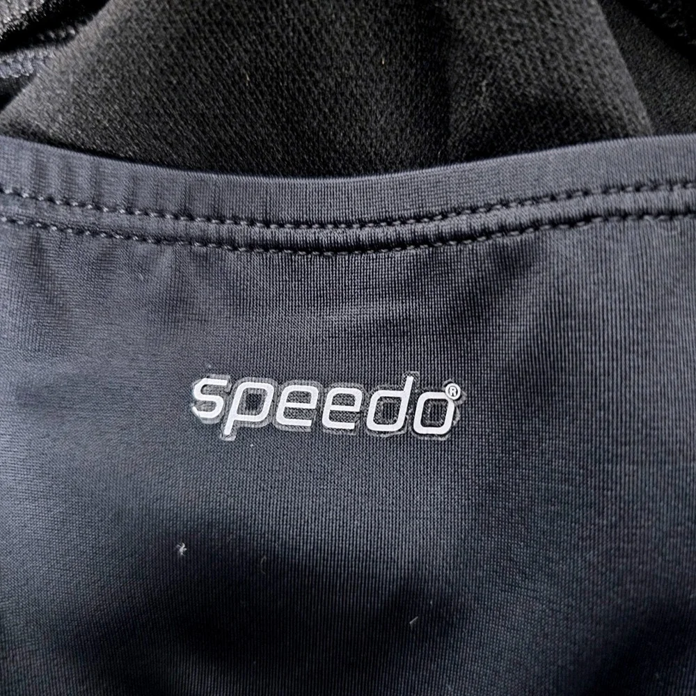 Speedo Retro Ruched Bow One Piece Swimsuit Women‎ 18 Black Classic Swim